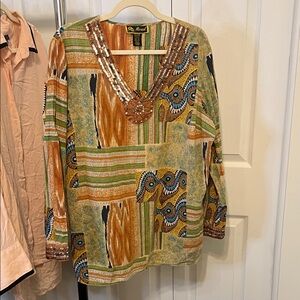 Mirasol Vibrant Patchwork Blouse with Sequins